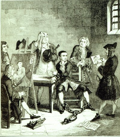 Jack in Newgate Ward Having Portraits Taken by Sir James Thornhill and William Hogarth, Illustration from 